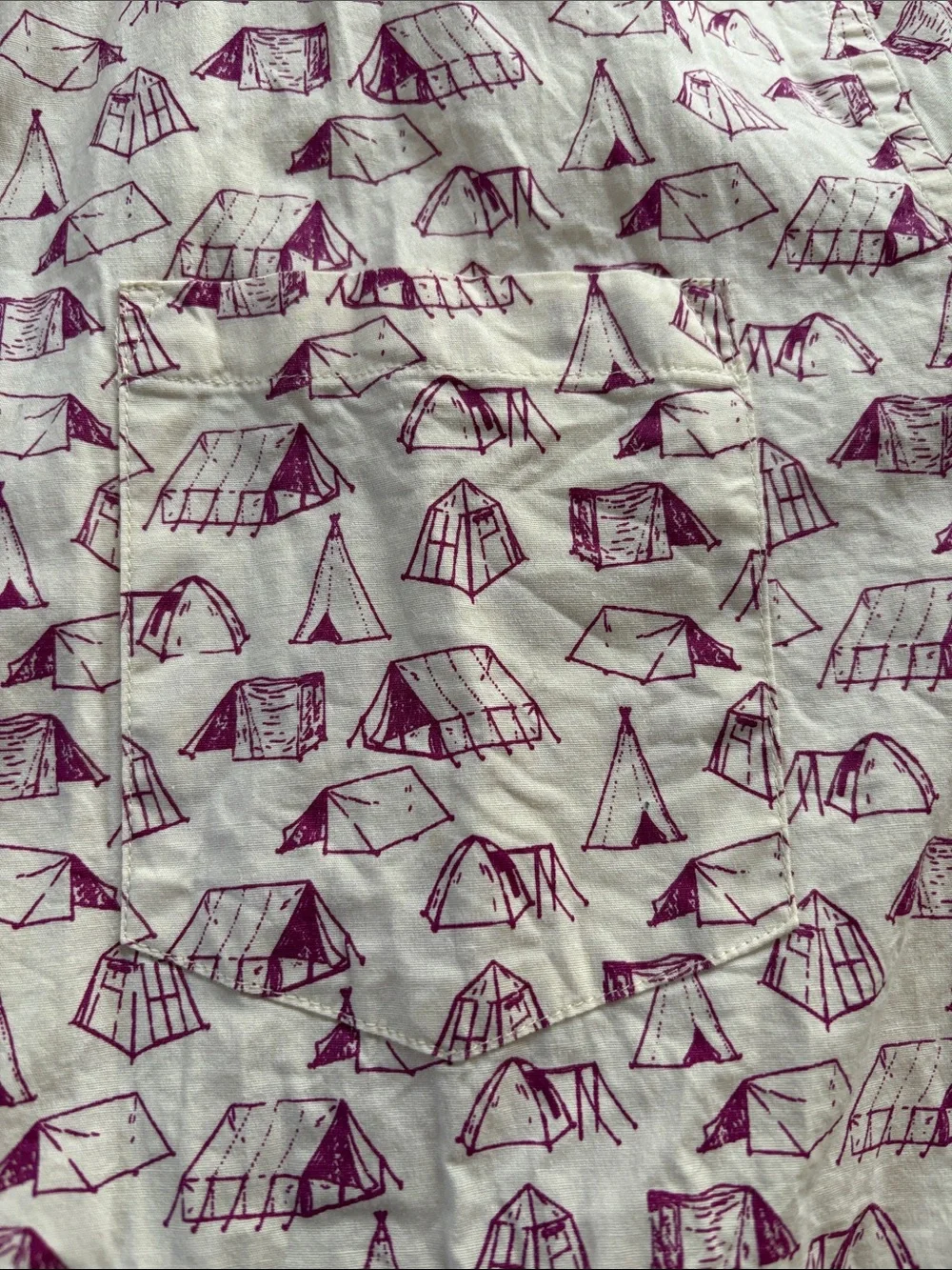 J Crew Men's Short-Sleeve Printed Camp Shirt in Cream and Magenta